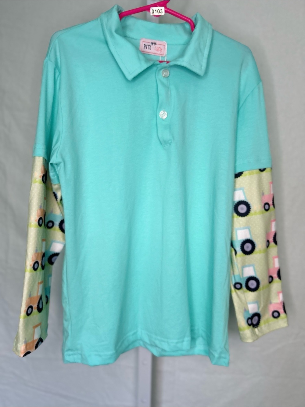 Pete + Lucy Fun On The Farm Tractor Polo Shirt Size 5 Milk Silk Long Sleeve